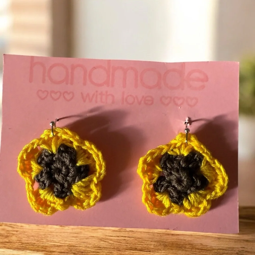 Vibrant Yellow and Black Crochet Earrings